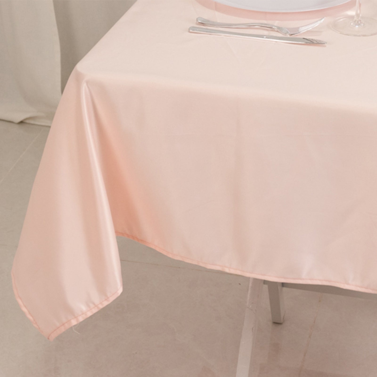 Lamour Satin 54"x54" Table Overlay Square Tablecloth Blush - Durable & Silk-Like Table Cover