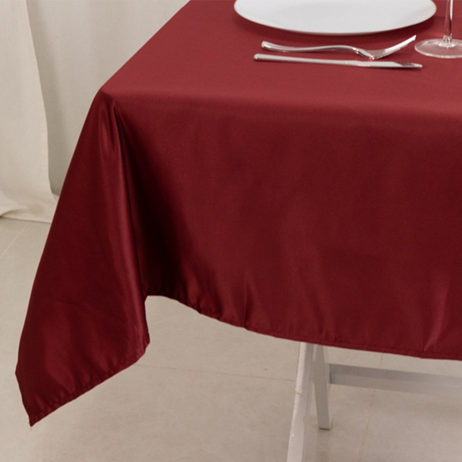 Lamour Satin 54"x54" Table Overlay Square Tablecloth Burgundy - Durable & Silk-Like Table Cover