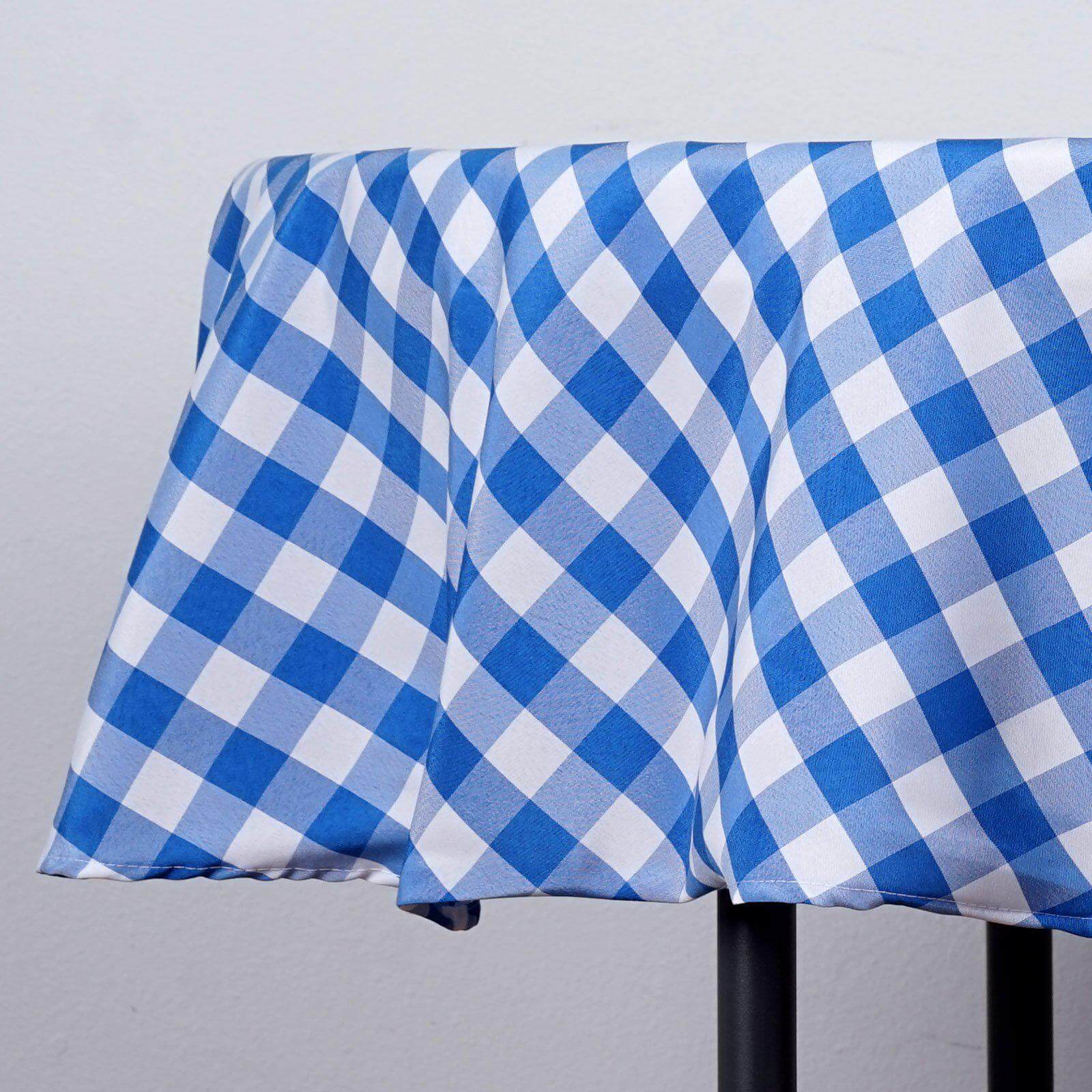 Polyester 70" Round Tablecloth White/Blue - Checkered Buffalo Plaid Table Cover