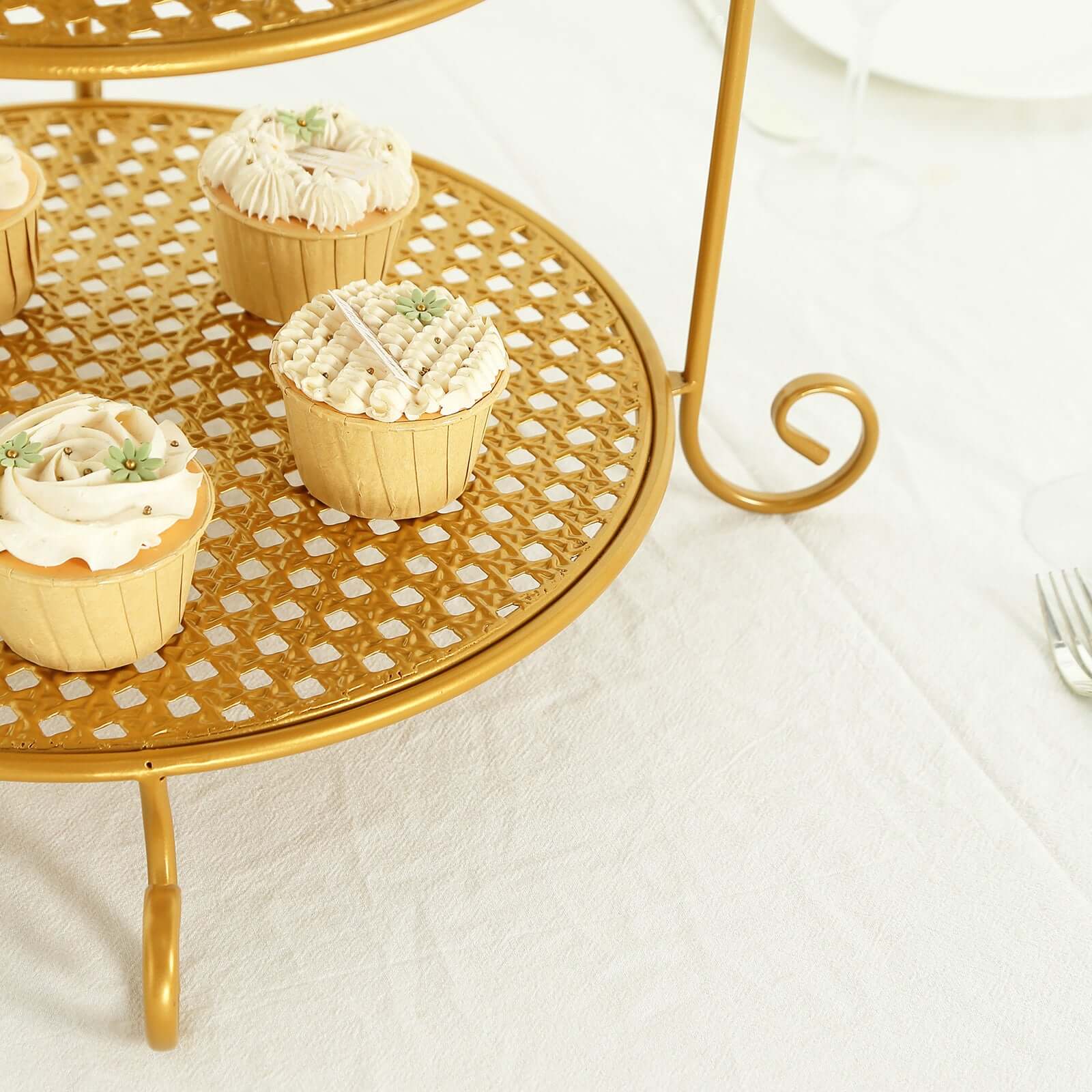 3 Tier Metal Round Cake Stand 32" Gold with Crown Top - Easy To Assemble Cupcake Holder Dessert Display Stand for Sophisticated Tea Parties Buffet Tables & Special Occasions