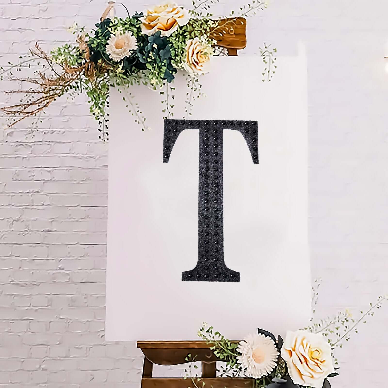 Decorative Rhinestone Alphabet "T" Letter Stickers, Glitter Adhesive Craft Letters Black DIY Sparkle Embellishments 8"