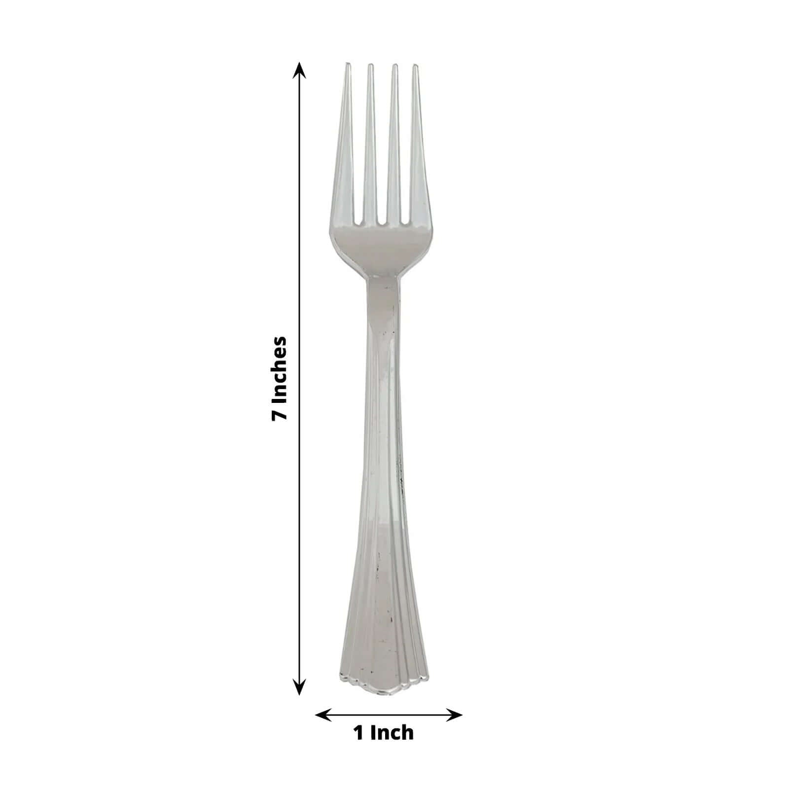 25-Pack Plastic Forks Silver Heavy Duty with Fluted Handles - Durable Disposable Tableware 7"