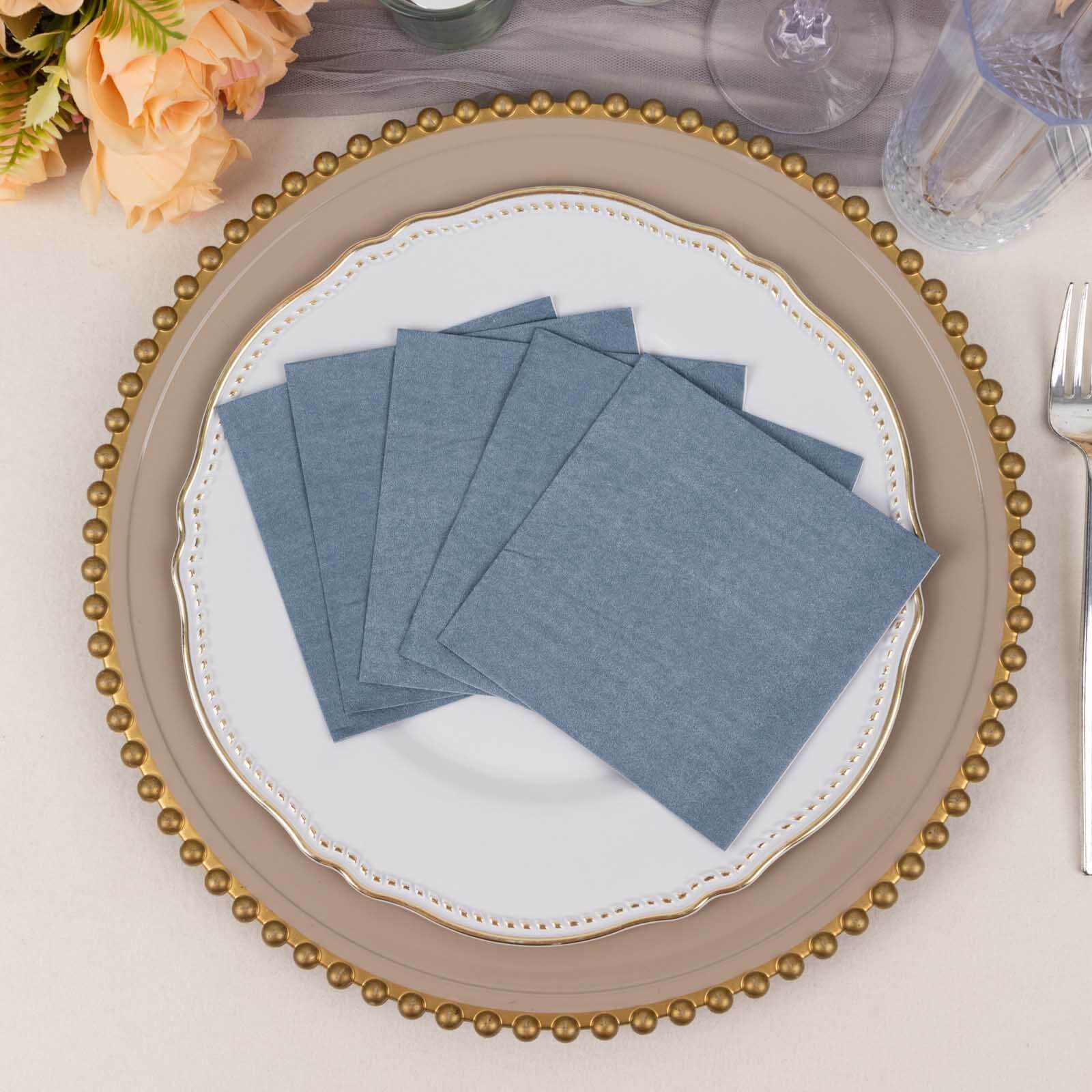 50-Pack Paper Beverage Napkins Dusty Blue - 2 Ply Disposable Soft 18GSM Cocktail Napkins 5"x5"