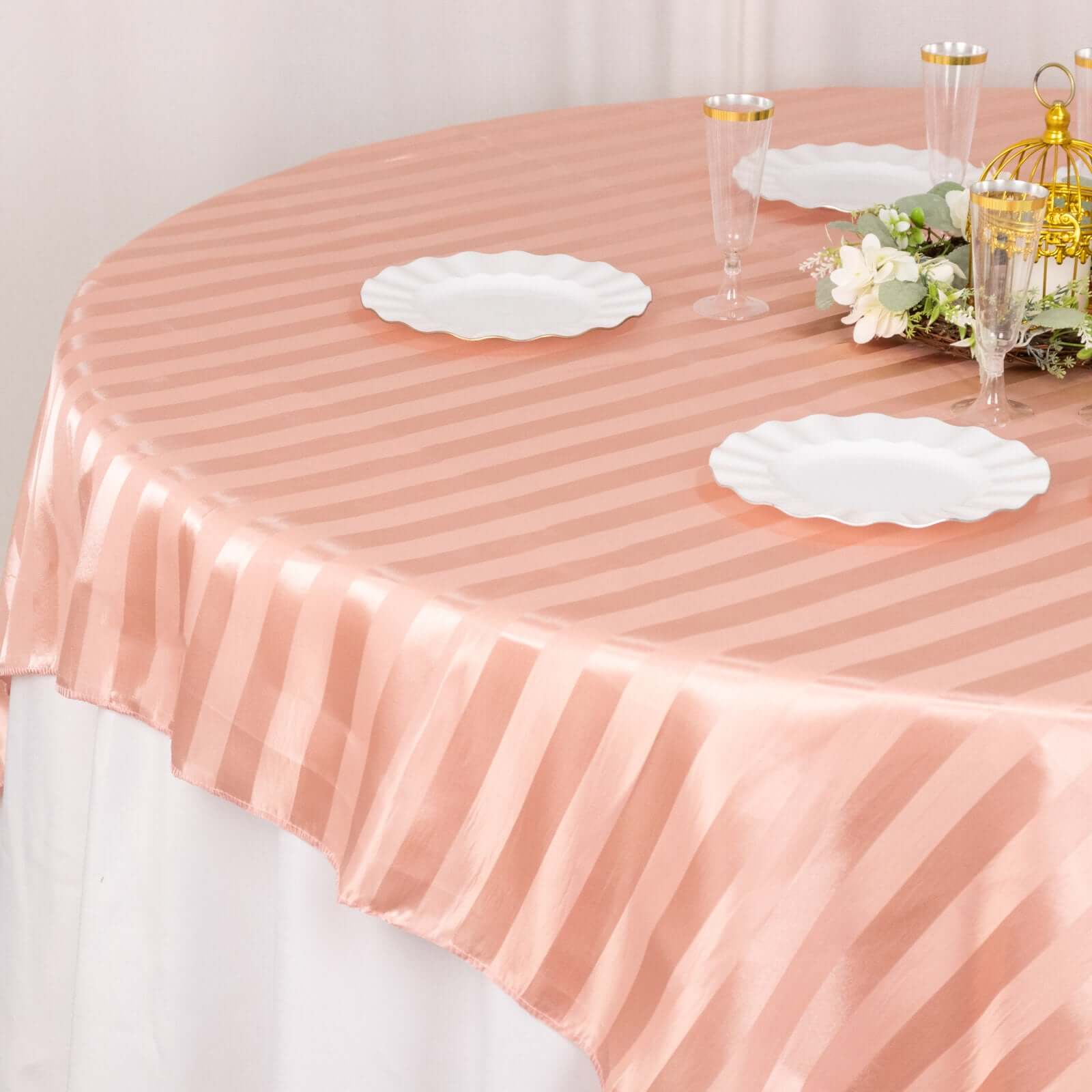 Satin 72"x72" Table Overlay Square Tablecloth Dusty Rose - Stripe Table Topper