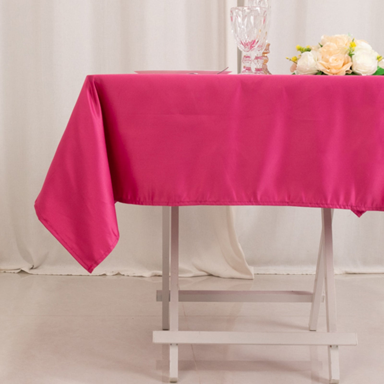 Lamour Satin 54"x54" Square Tablecloth Fuchsia - Durable & Silk-Like Table Cover