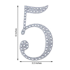 Decorative Rhinestone Number "5" Stickers, Glitter Adhesive Craft Numbers Silver DIY Sparkle Embellishments 6"