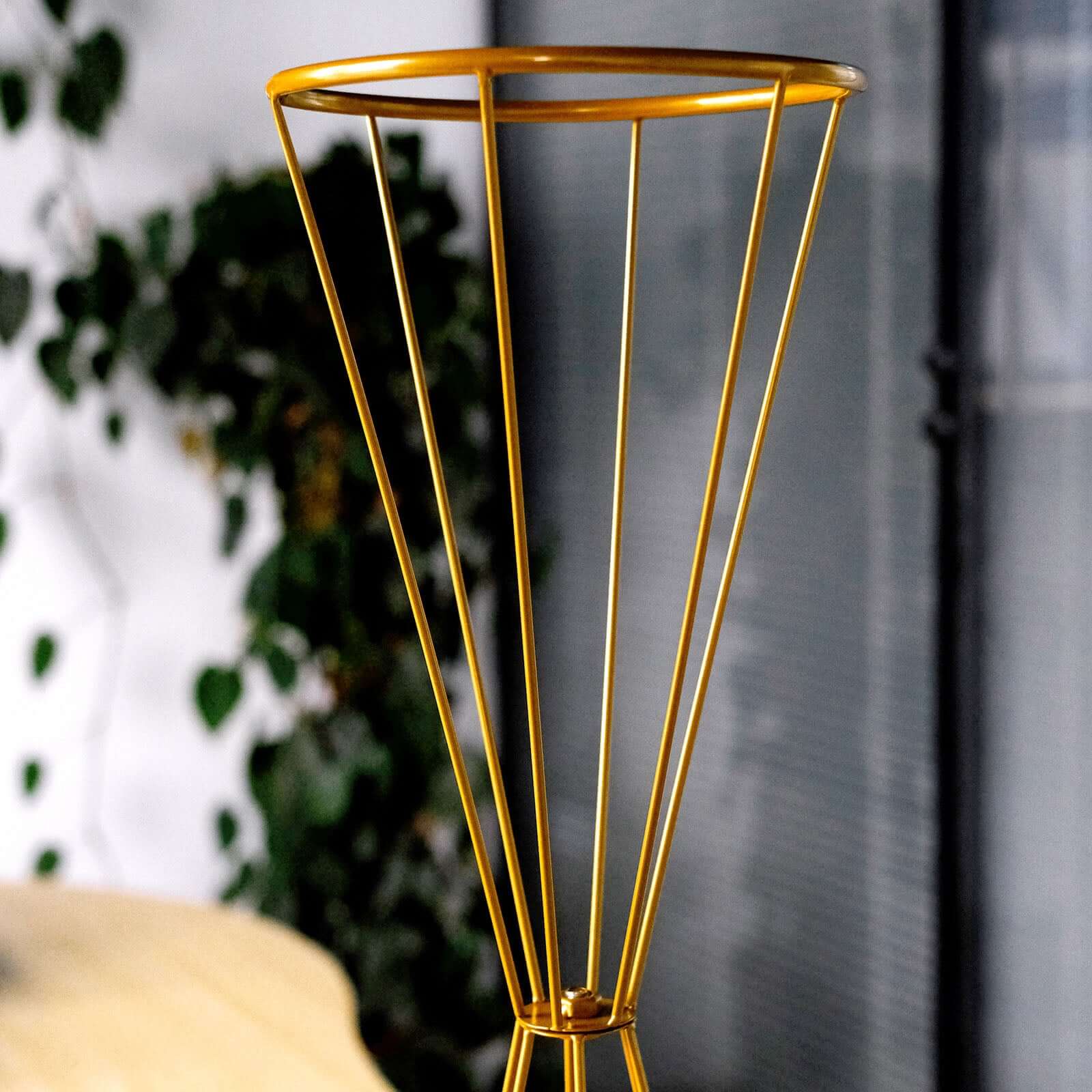 Dual Cone Reversible Flower Stand Gold Metal Geometric Pedestal - Wedding Centerpiece 27"