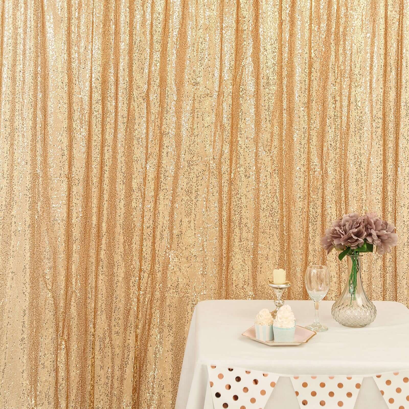 8ftx8ft Gold Sequin Event Curtain Drapes, Backdrop Event Panel