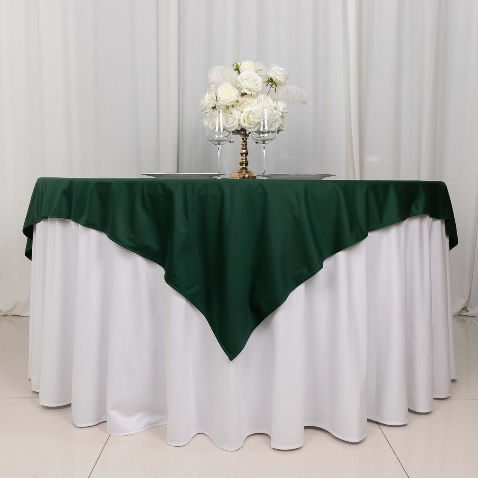 Scuba 70"x70" Table Overlay Square Tablecloth Hunter Emerald Green - Wrinkle Free & Stain Resistant Table Cover