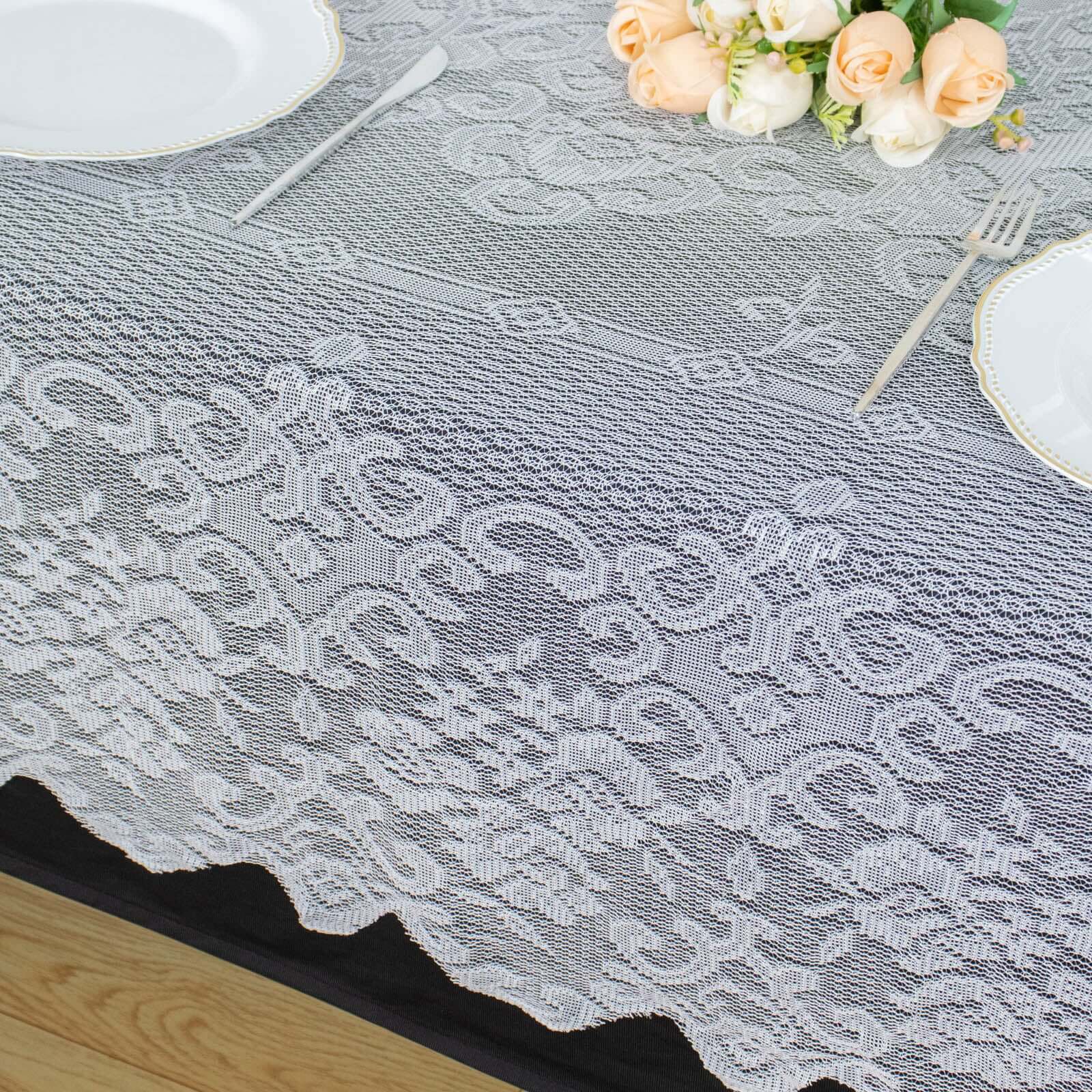 Lace 60"x108" Rectangular Oblong Tablecloth White - Premium Finish for Versatile Table Settings