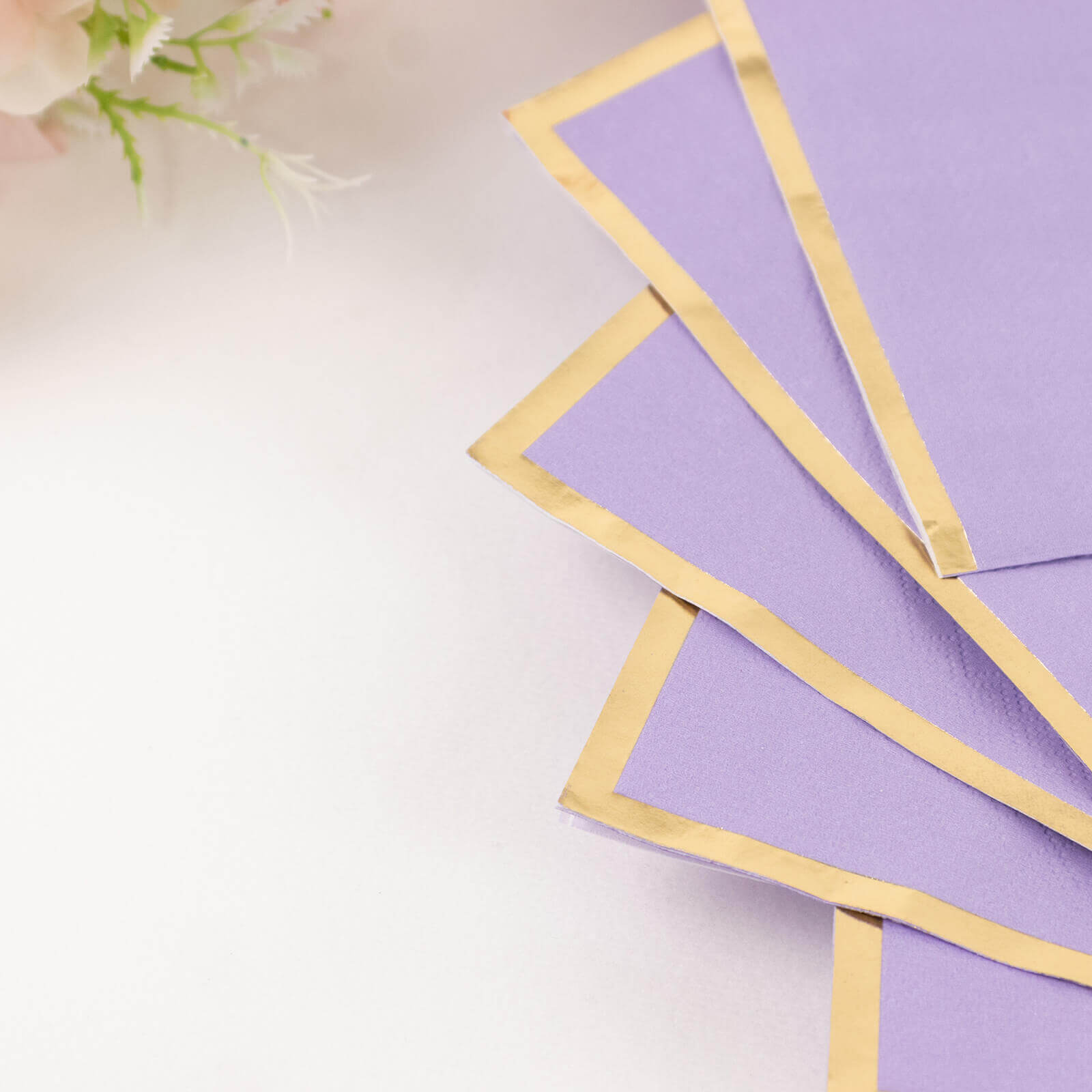 50-Pack Paper Beverage Napkins with Gold Foil Edge Lavender - Disposable 2 Ply Cocktail Napkins for Events 6.5"x6.5"