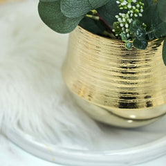 2-Pack Flower Plant Pots Textured Round Design Metallic Gold - Ceramic Cylindrical Bell Shaped Planters 6"