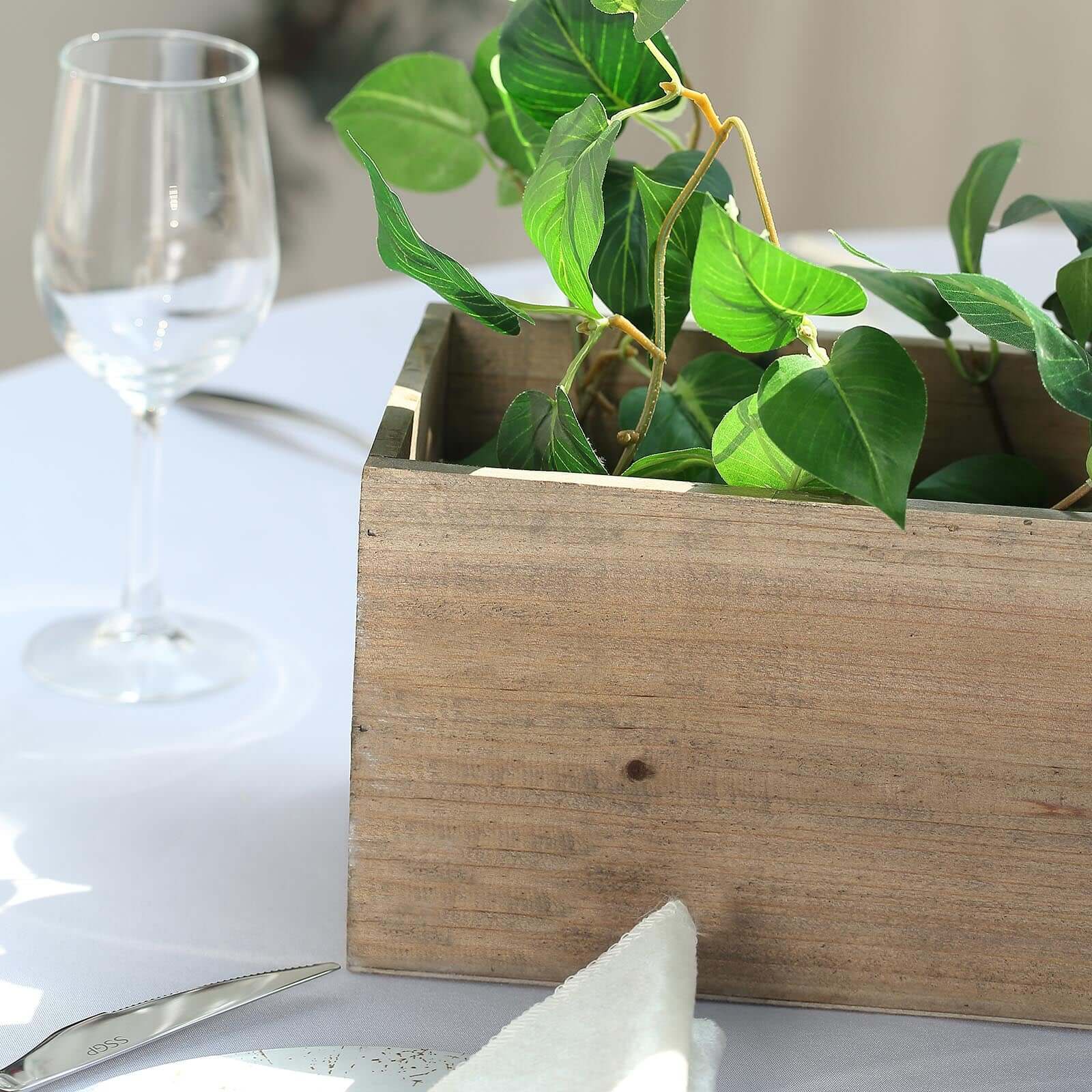 Natural Wood Planter Rectangular Box 24"x6"- Natural Decor with Removable Plastic Liner for Tables