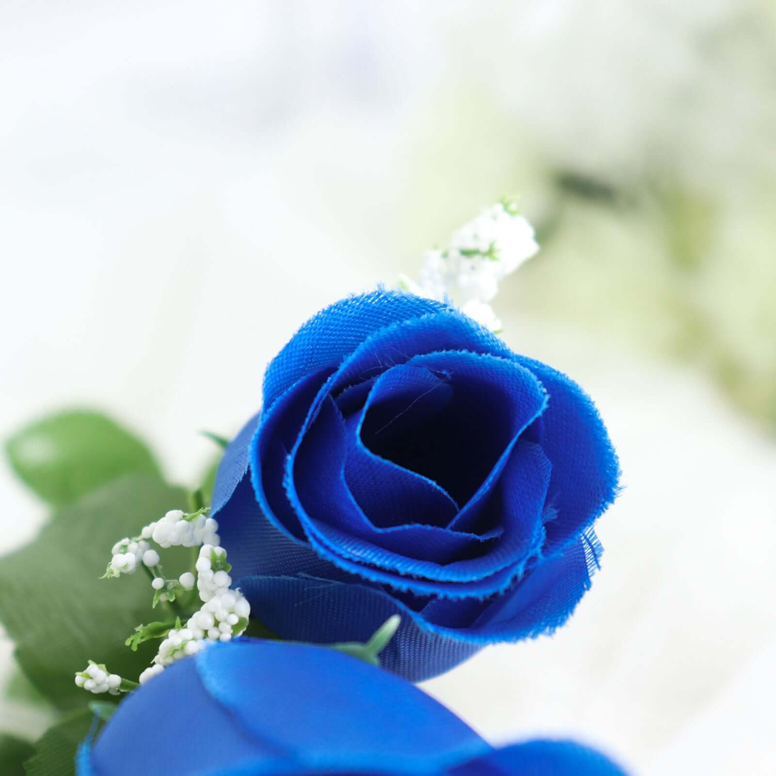 12 Bushes Royal Blue Artificial Premium Silk Flower Rose Bud Bouquets
