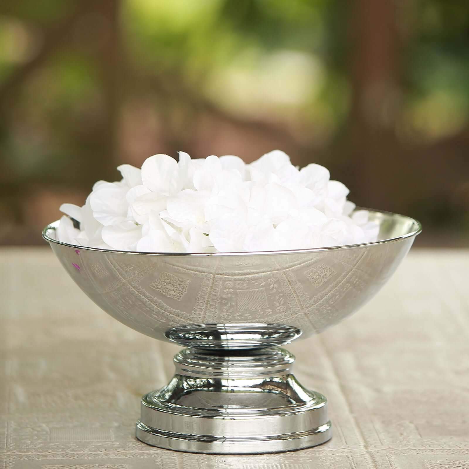 Metal Pedestal Flower Pot Round Design Metallic Silver - Floating Candle Bowl and Display Dish 12"