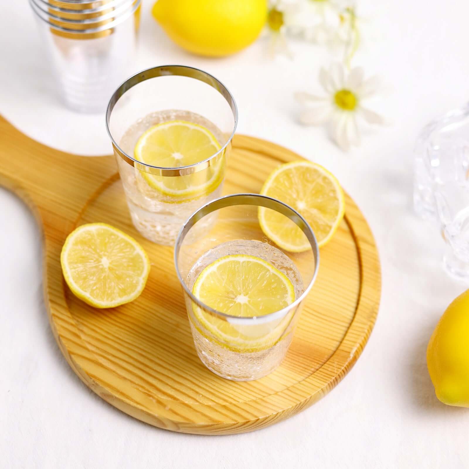 25-Pack Plastic Tumbler Cups Clear with Silver Rim - Stylish Disposable Party Glasses 10oz