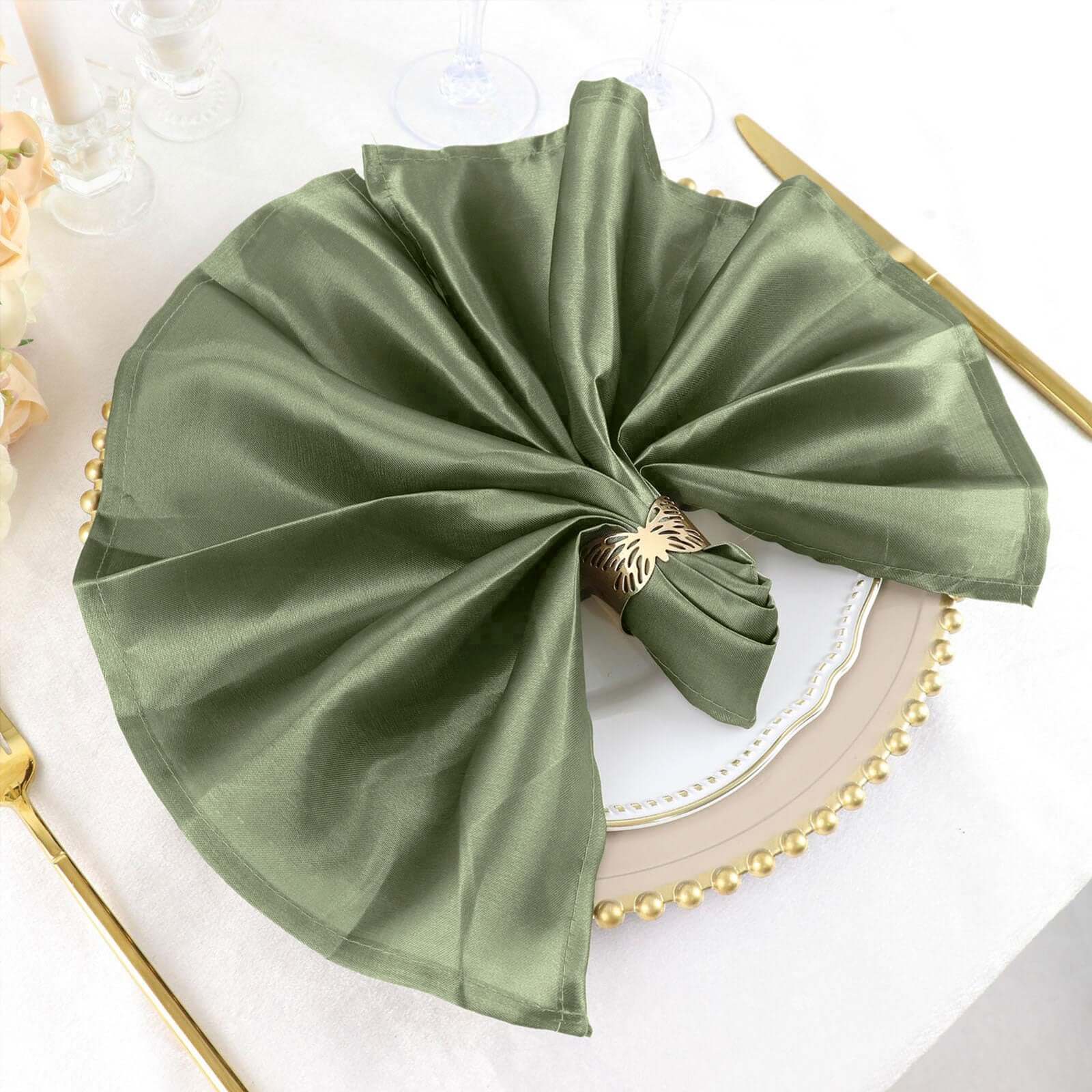5 Pack Satin 20"x20" Napkins Dusty Sage Green - Luxurious Shine & Smooth Dinner Napkins