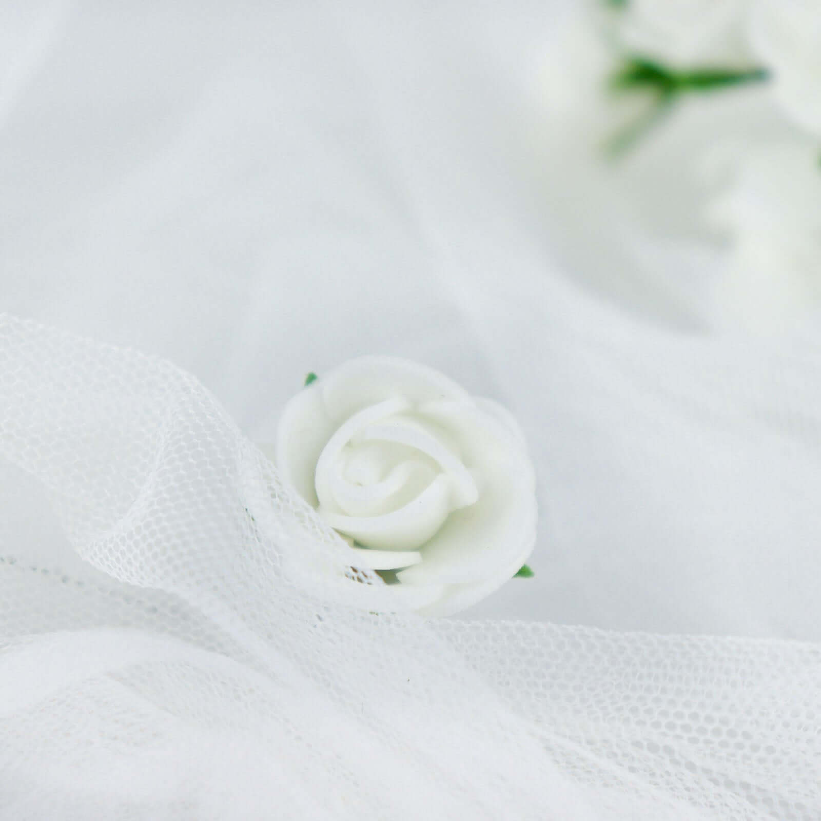 48 Roses 1" White Real Touch Artificial DIY Foam Rose Flowers With Stem, Craft Rose Buds