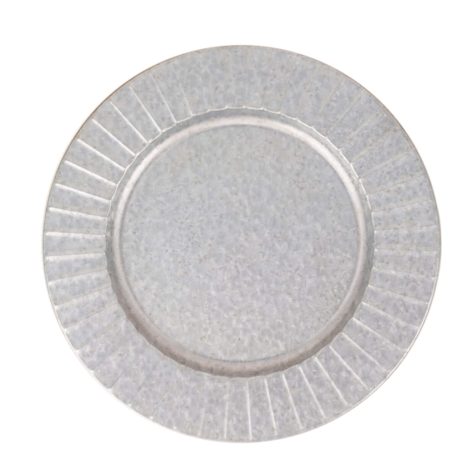 4-Pack Metal Round Charger Plates 13" in Silver with Galvanized Ruffled Rim, Contemporary Charger Tableware