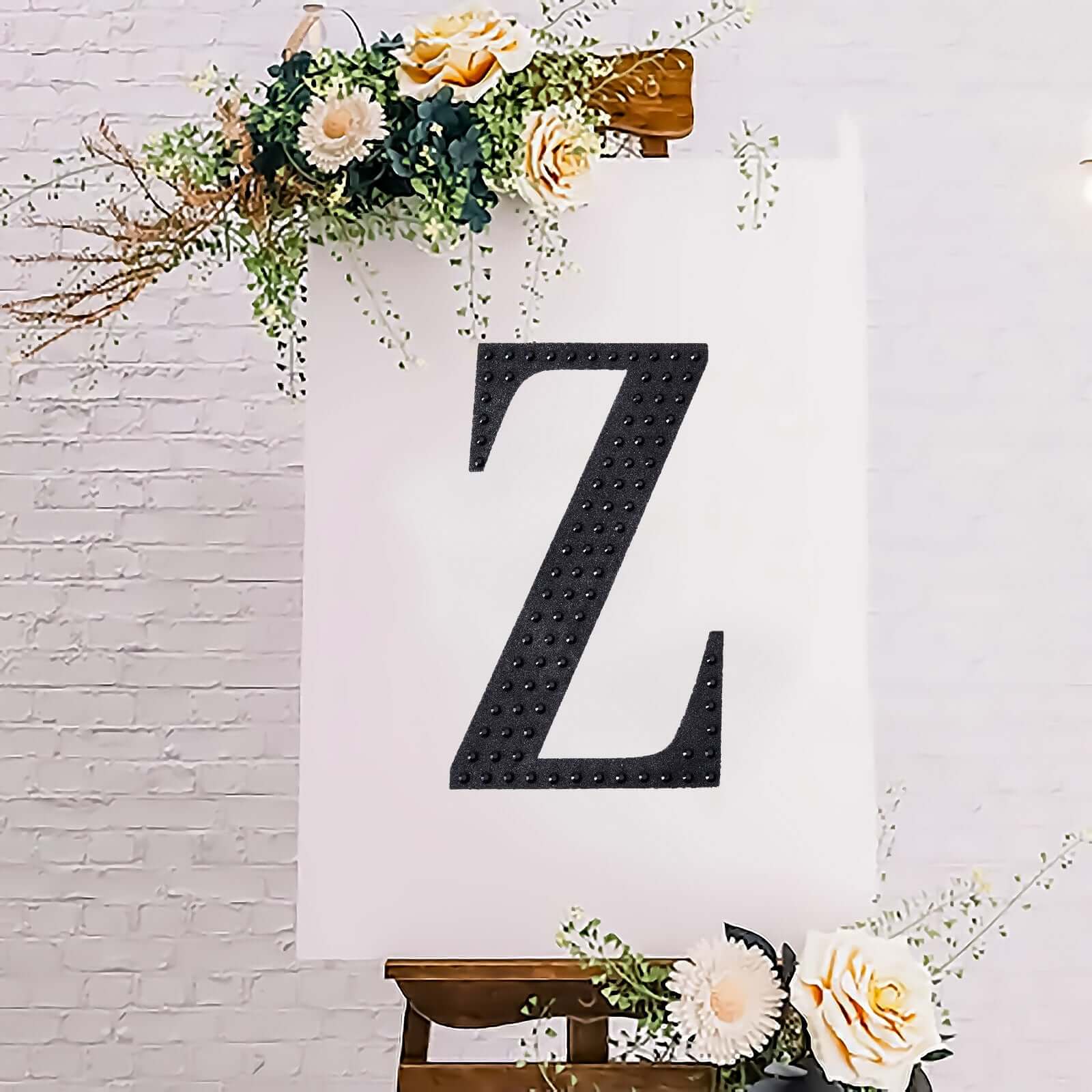 Decorative Rhinestone Alphabet "Z" Letter Stickers, Glitter Adhesive Craft Letters Black DIY Sparkle Embellishments 8"