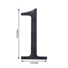 Decorative Rhinestone Number "1" Stickers, Glitter Adhesive Craft Numbers Black DIY Sparkle Embellishments 8"