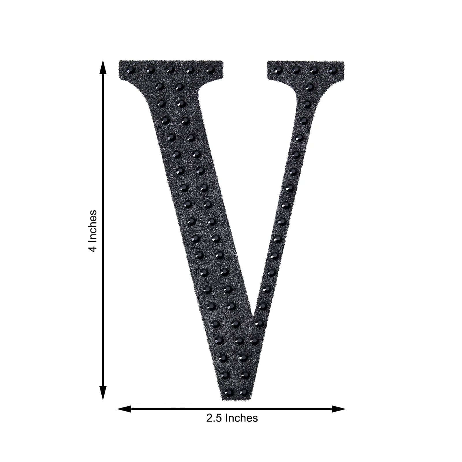 Decorative Rhinestone Alphabet "V" Letter Stickers, Glitter Adhesive Craft Letters Black DIY Sparkle Embellishments 4"