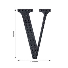 Decorative Rhinestone Alphabet "V" Letter Stickers, Glitter Adhesive Craft Letters Black DIY Sparkle Embellishments 4"