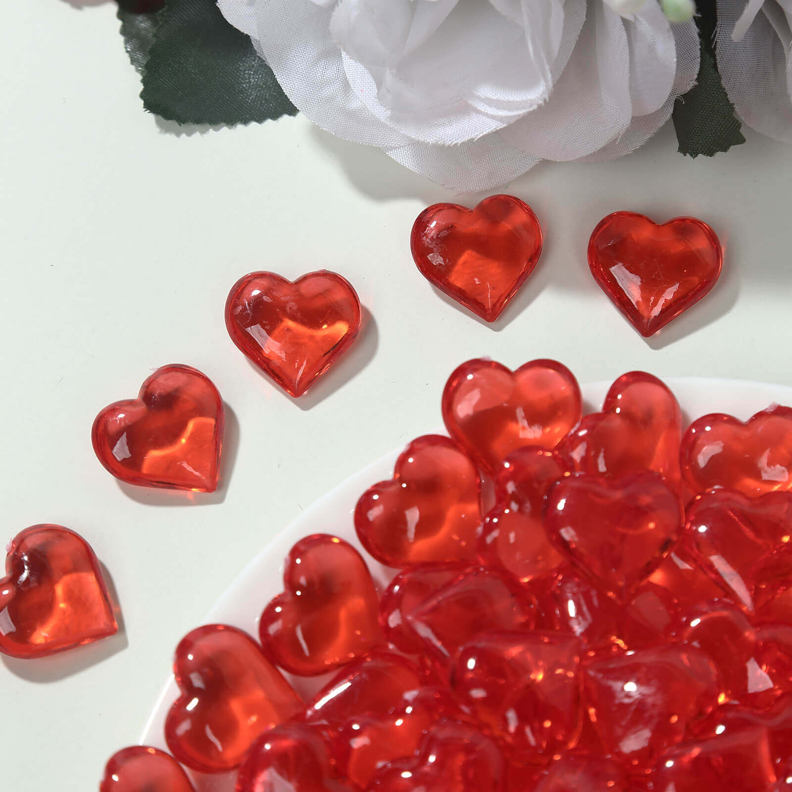 250 Pcs Acrylic Heart Diamond Gems Red Vase Fillers - Romantic Translucent Table Scatters for Valentine's Day & Events