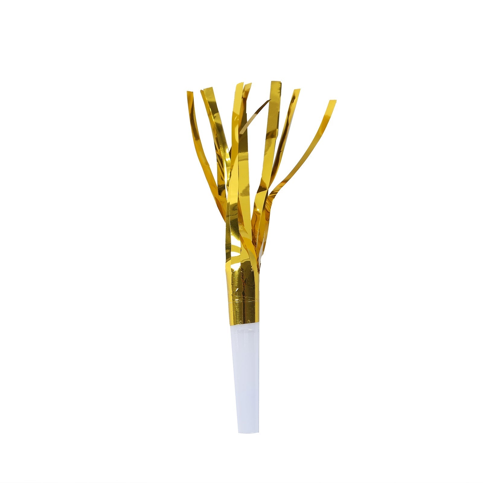 24 Pack Party Horn Noisemakers with Tassels - 7" Gold Metallic Fringed Blowouts for Events and Gatherings - Plastic & Foil Design