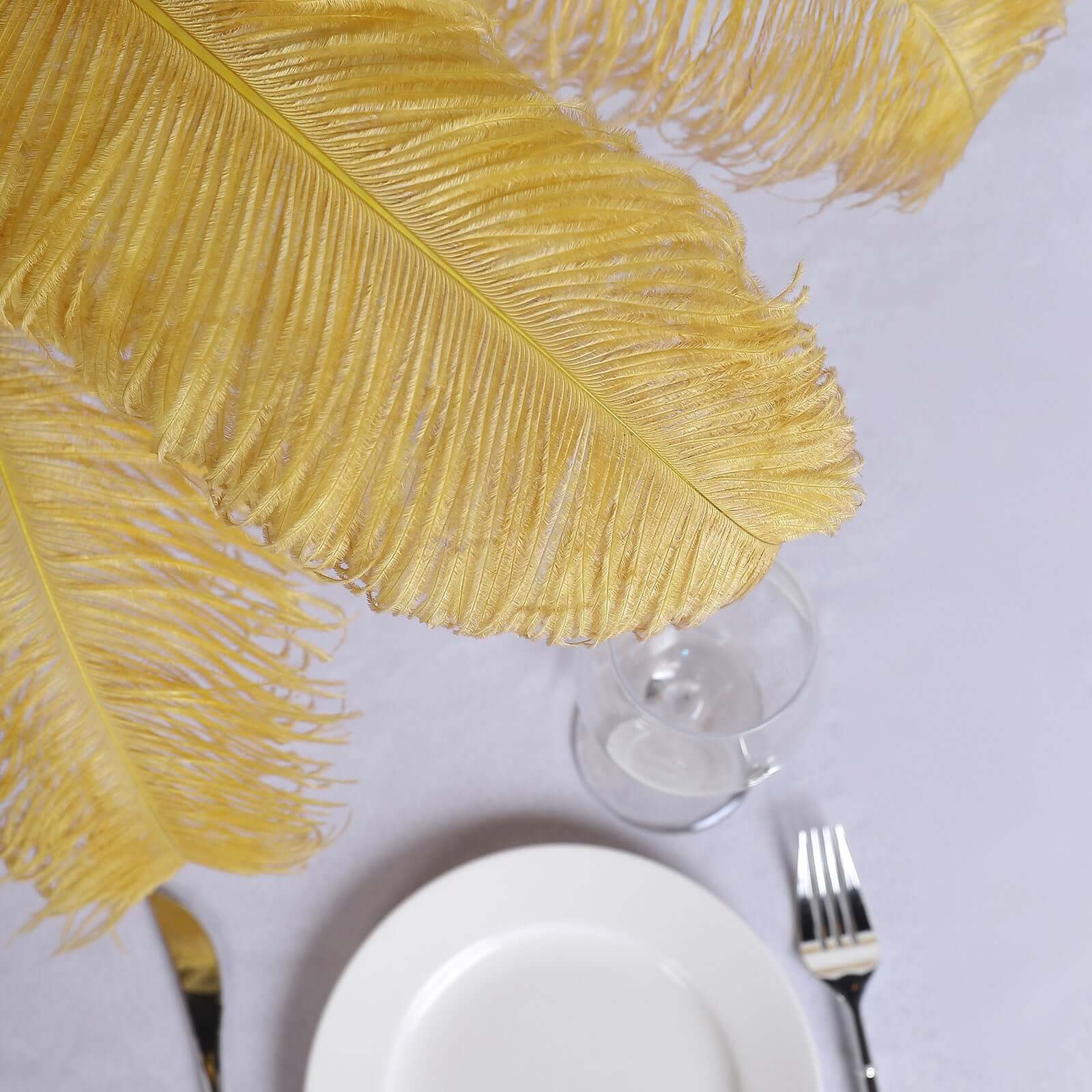 12 Pack Gold Natural Plume Ostrich Feathers Centerpiece Filler - 24"-26"