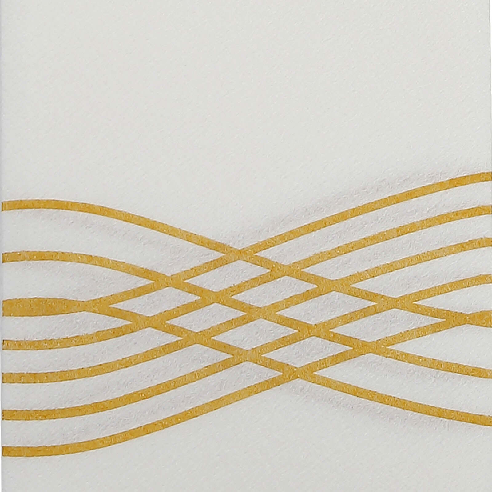25 Pack Linen-Like Paper 8"x4" Napkins White with Metallic Gold Foil Wave Design - Soft & Absorbent Airlaid Hand Towels for Exquisite Weddings & Events