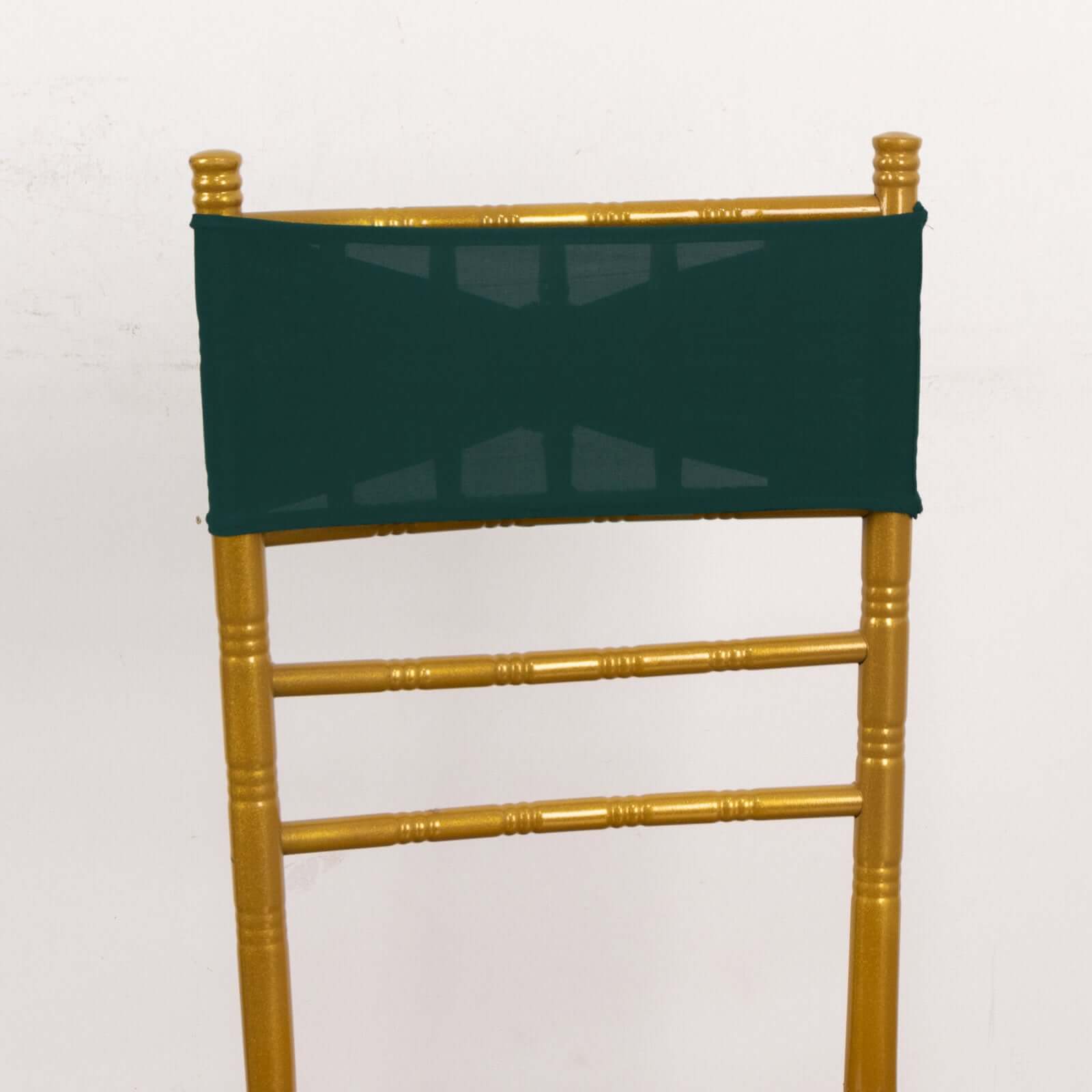 5 Pack Spandex Chair Sashes Hunter Emerald Green with Gold Rhinestone Buckles - Reusable Four-Way Stretch Sash Bands 5"x14"