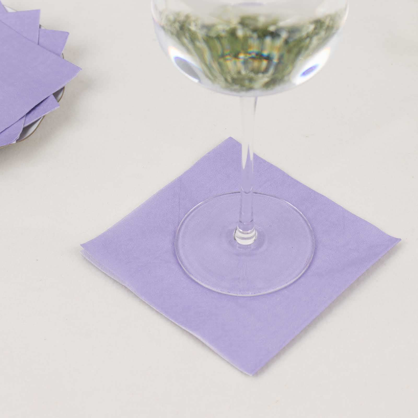 50-Pack Paper Beverage Napkins Lavender Lilac - 2 Ply Disposable Soft 18GSM Cocktail Napkins 5"x5"