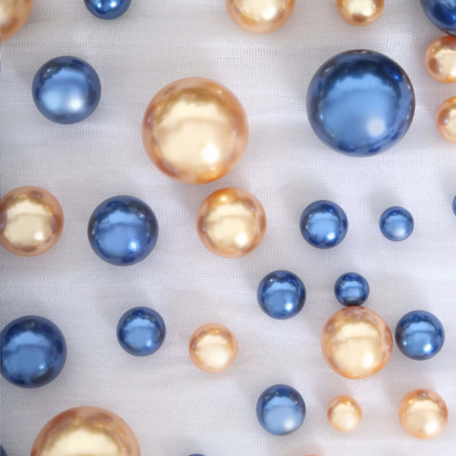 200Pcs Assorted Pearl Beads Vase Fillers in Navy Blue and Gold - Lustrous DIY Craft Bead Set