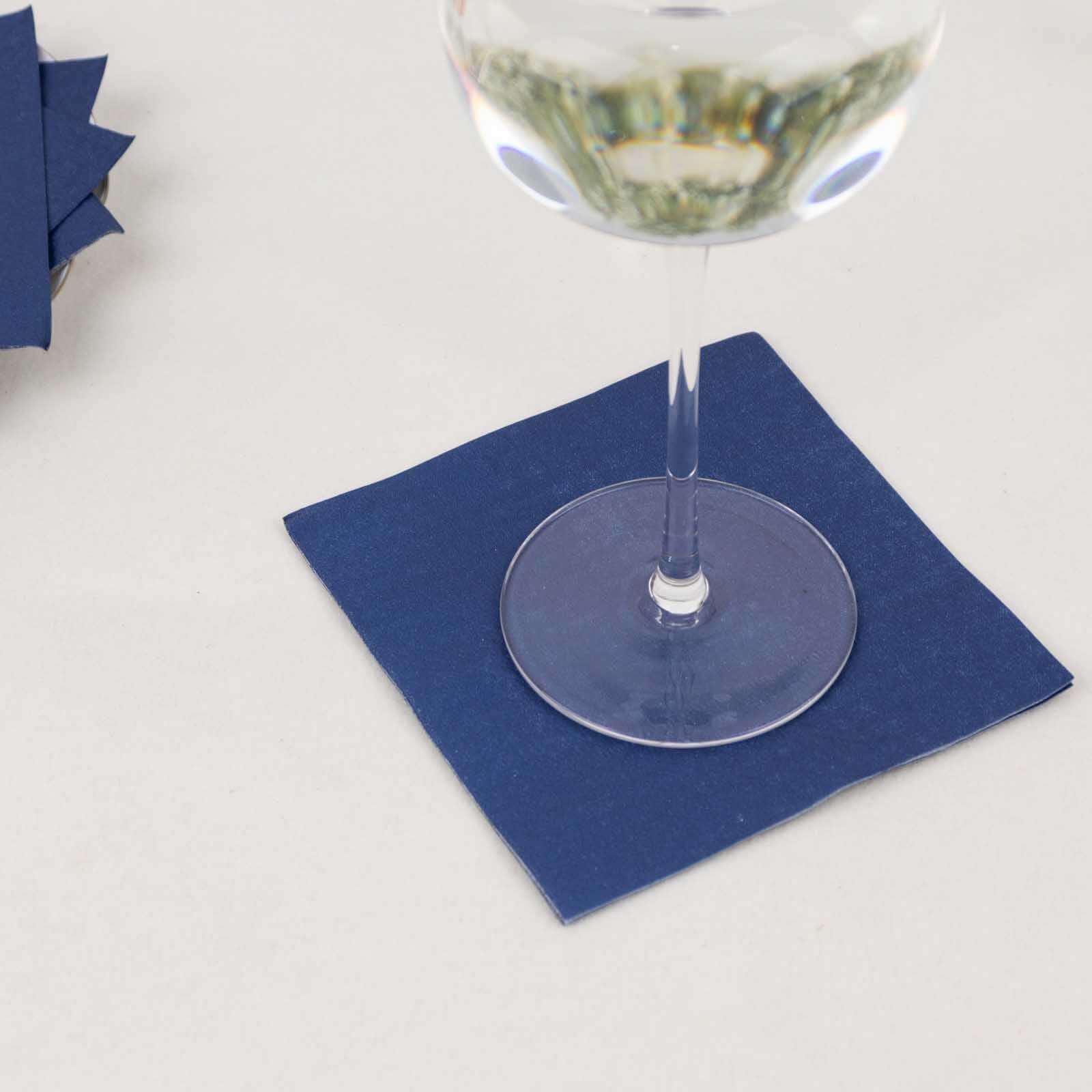 50-Pack Paper Beverage Napkins Navy Blue - 2 Ply Disposable Soft 18GSM Cocktail Napkins 5"x5"