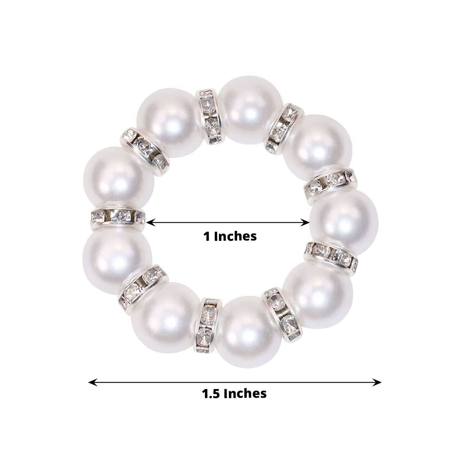 4 Pack 1.5" White Pearl Beads and Silver Rhinestone Napkin Rings, Elegant Round Serviette Buckle Napkin Holders