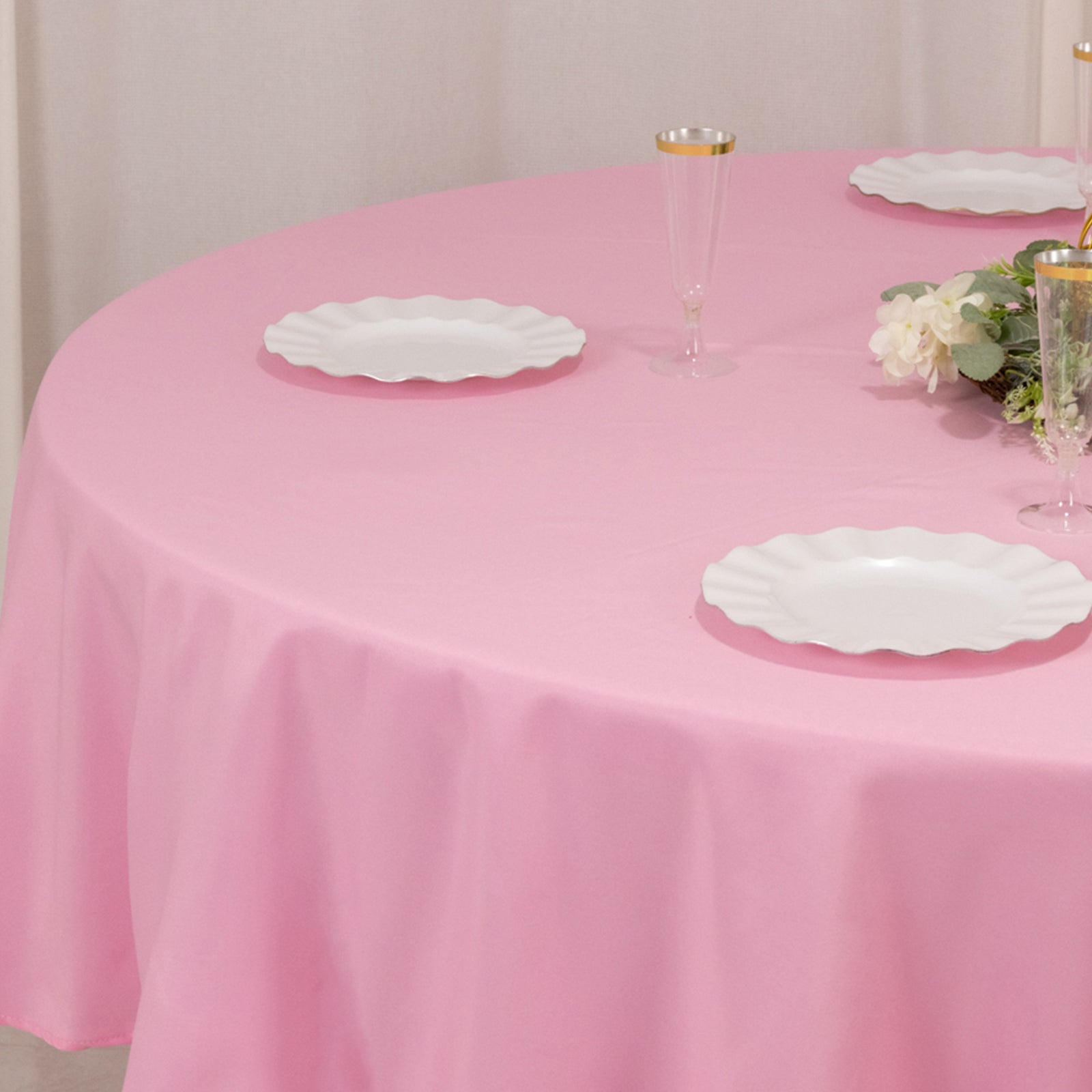 Premium Polyester 90" Round Tablecloth Pink - Stain and Wrinkle-Resistant Design with 220GSM Thickness Table Cover