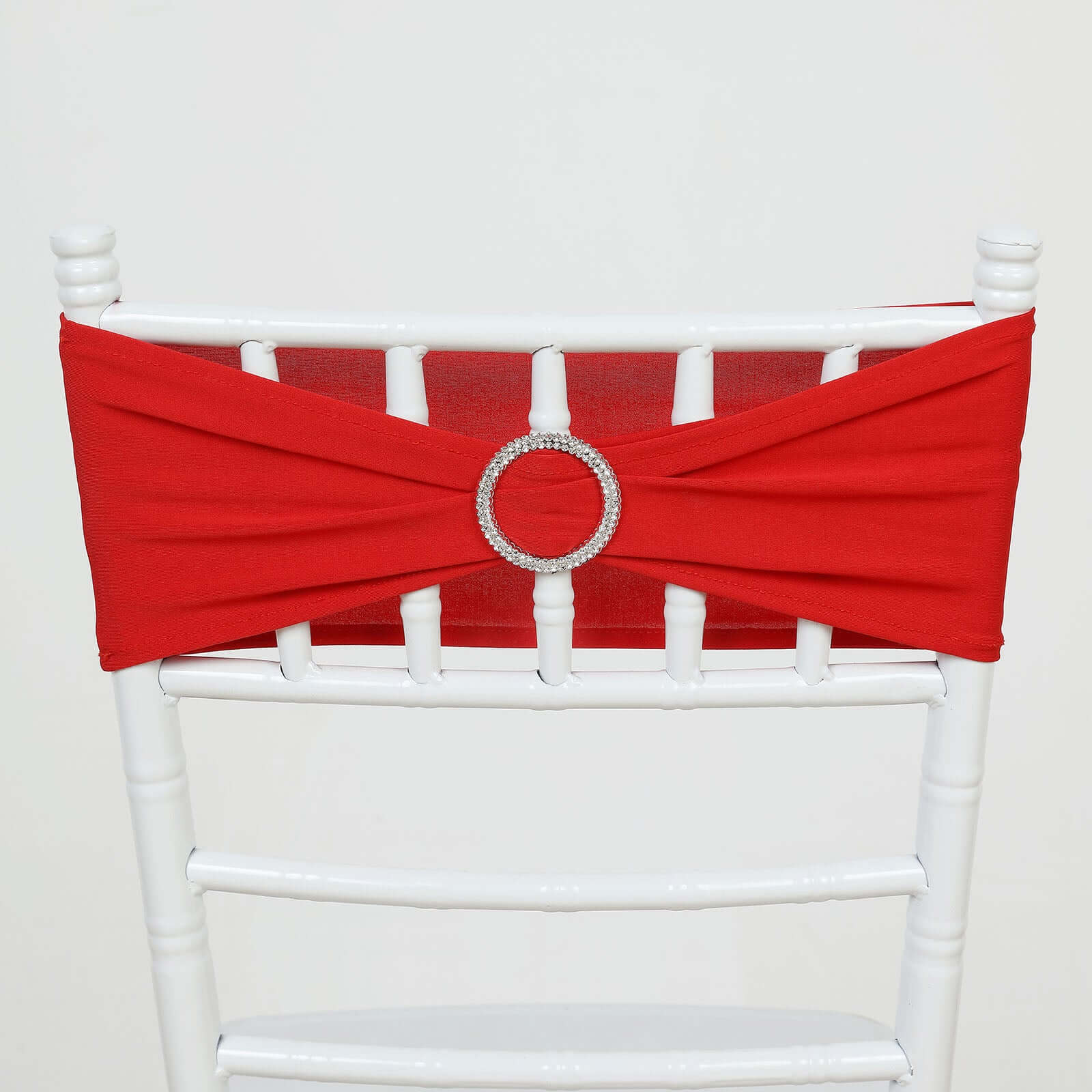 5 Pack Stretch Spandex Chair Sashes Red - Reusable Chair Bands with Silver Diamond Ring Slide Buckle 5"x14"