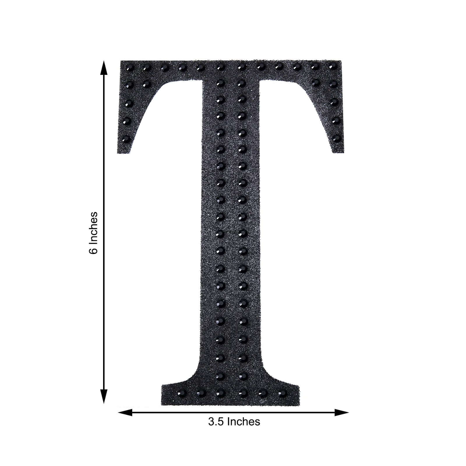 Decorative Rhinestone Alphabet "T" Letter Stickers, Glitter Adhesive Craft Letters Black DIY Sparkle Embellishments 6"