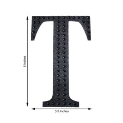 Decorative Rhinestone Alphabet "T" Letter Stickers, Glitter Adhesive Craft Letters Black DIY Sparkle Embellishments 6"