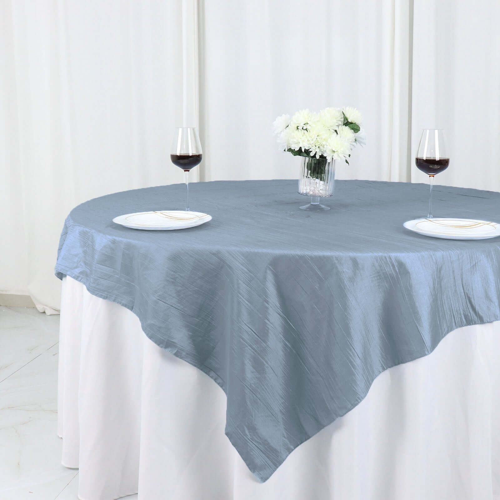 Taffeta 72"x72" Table Overlay Square Tablecloth Dusty Blue - Accordion Crinkle Table Cover