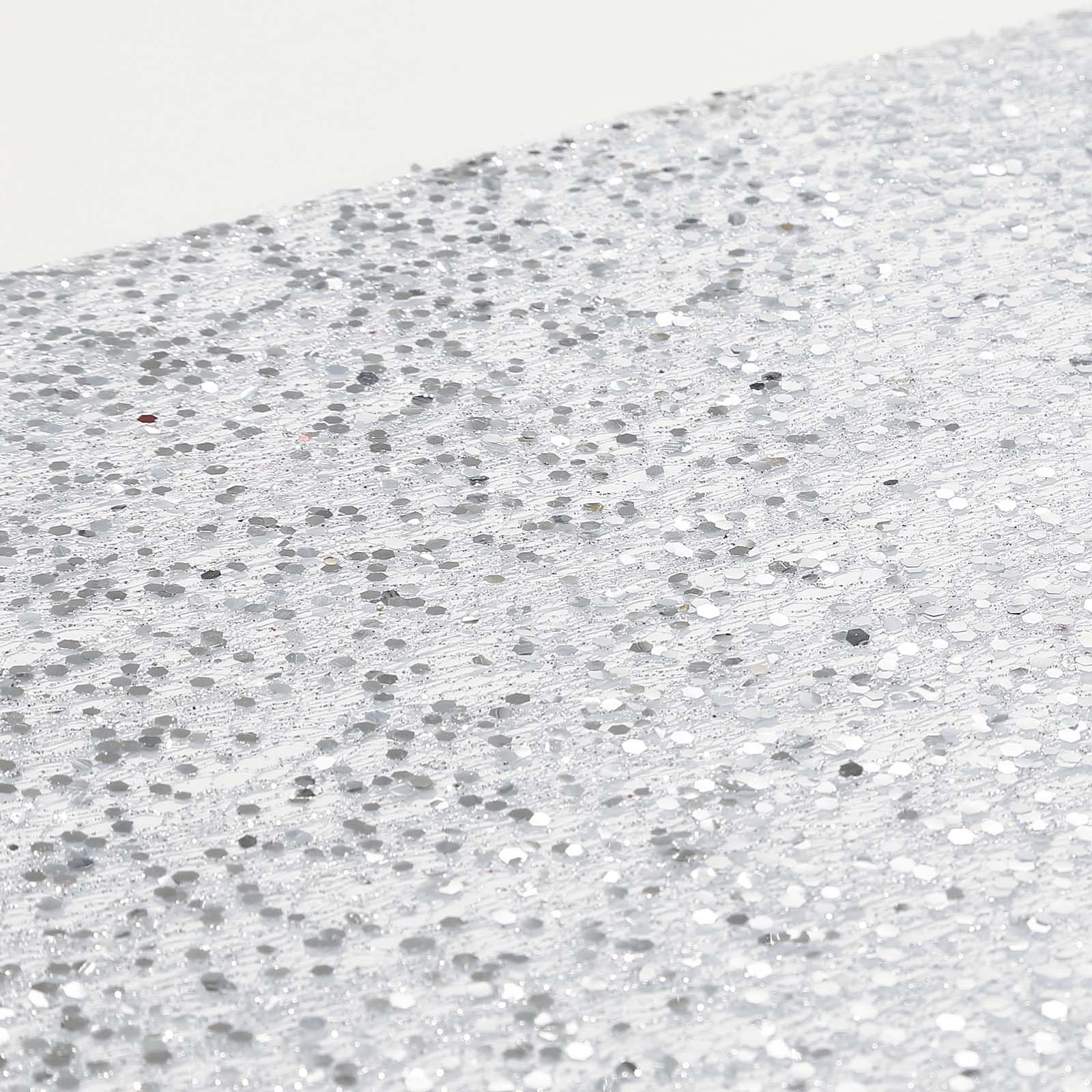 Mesh 11"x108" Table Runner Metallic Silver – Glitter Design for Convenient Event Decoration