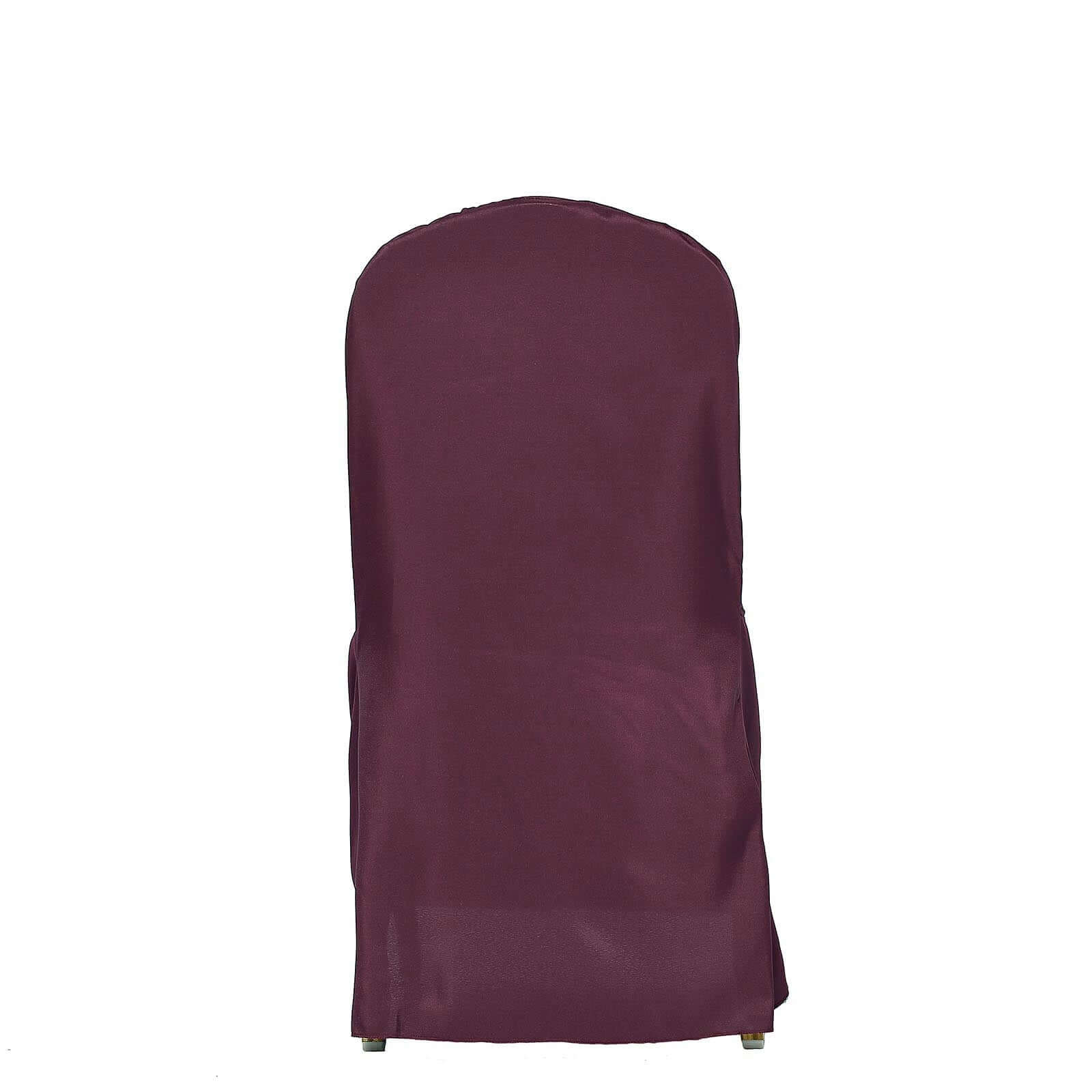 Polyester Slip On Banquet Chair Covers Burgundy - Stain-Resistant Reusable Durable Fabric