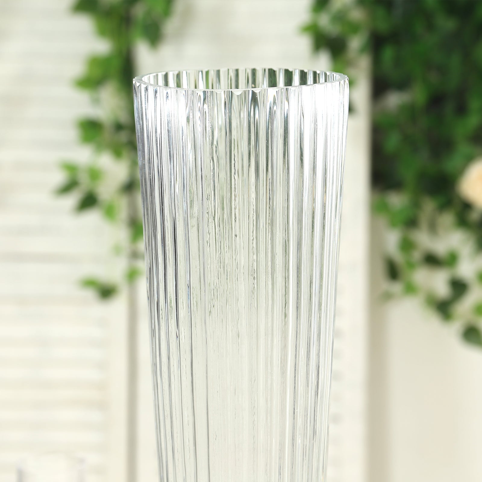 4-Pack Glass Trumpet Vases Ribbed Design Clear - Durable Flower Centerpieces for Events 26"
