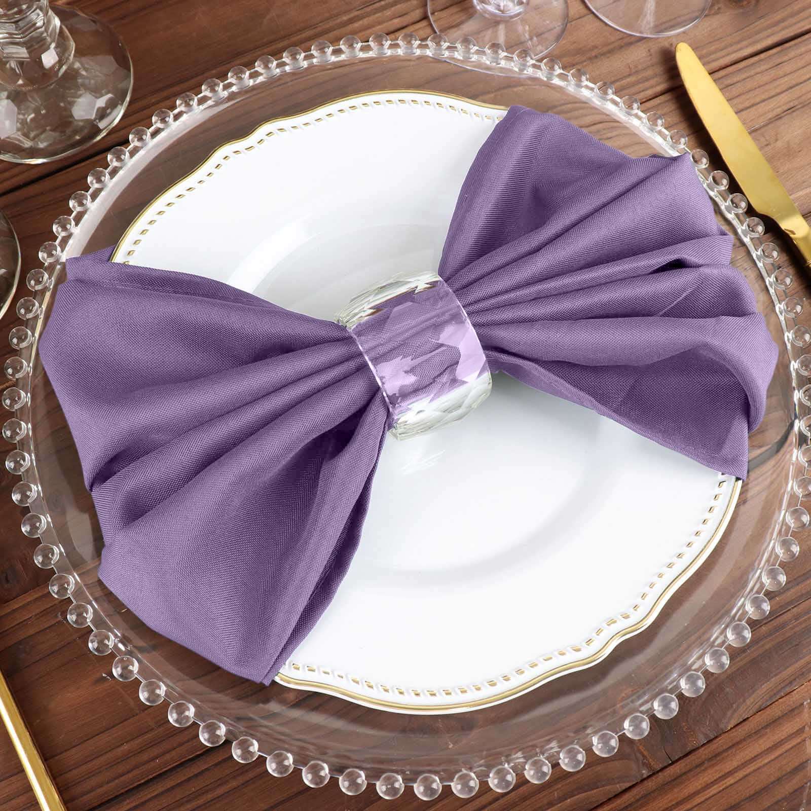 5 Pack Polyester 20"x20" Napkins Violet Amethyst - Wrinkle Resistant & Easy Care Cloth Napkins
