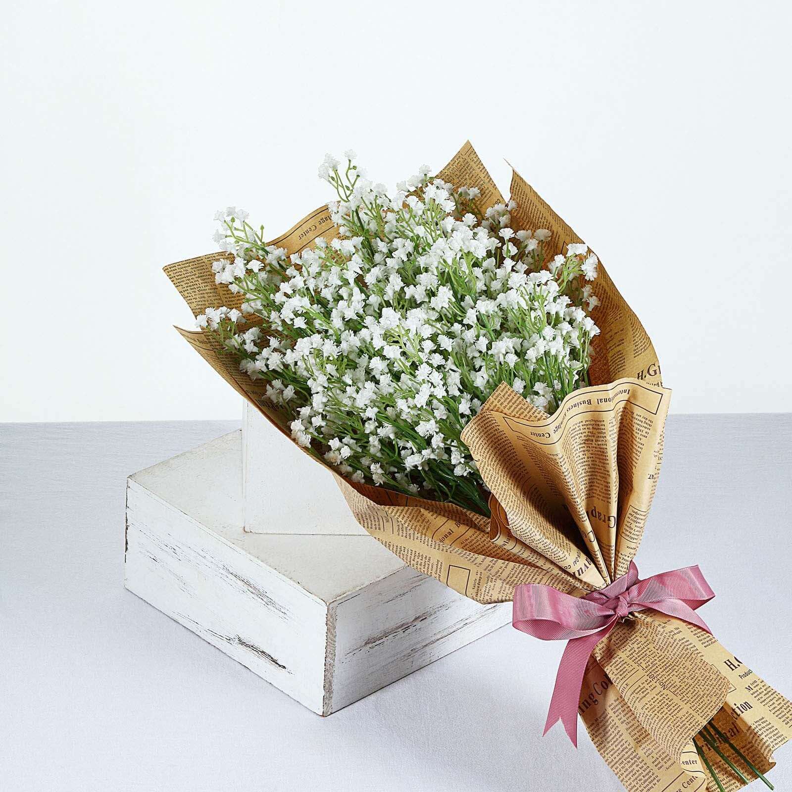 12 Stems 22" White Artificial Silk Babys Breath Gypsophila Flowers
