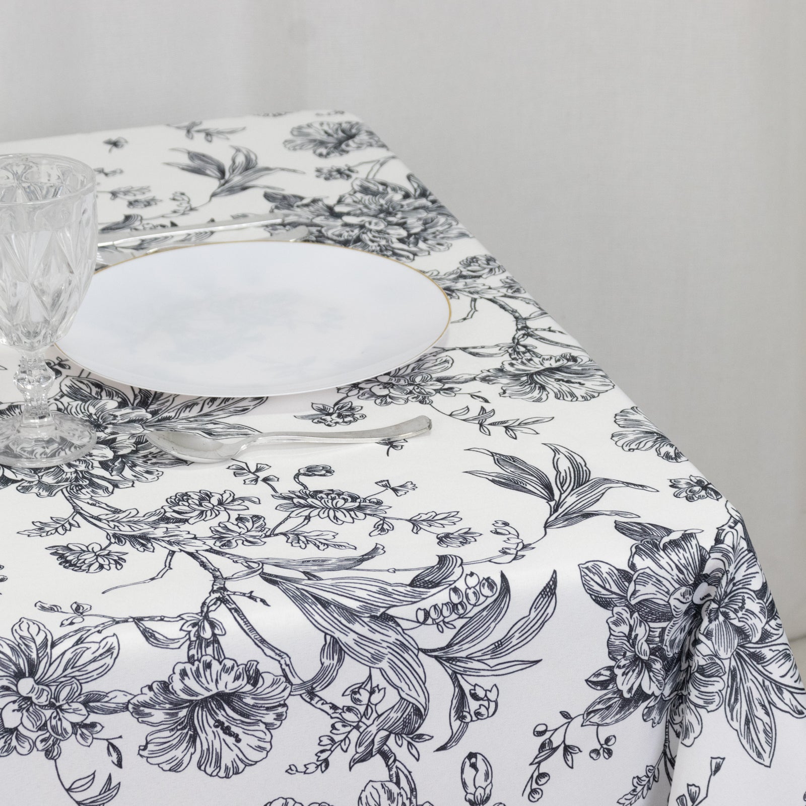 Polyester 70"x70" Square Tablecloth White - Black French Toile Pattern for Elegant Occasions