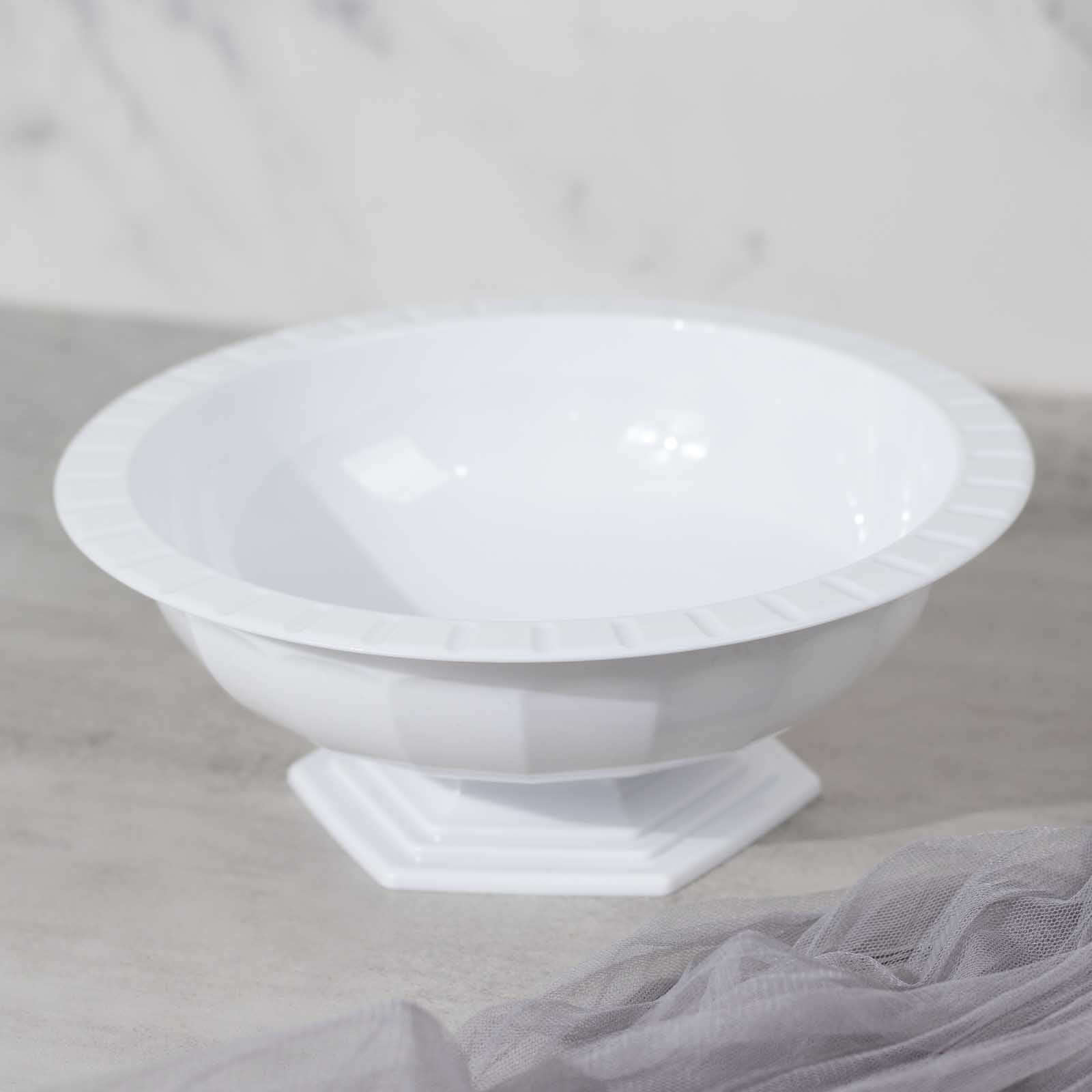 3-Pack Plastic Footed Compote Bowl Flower Vases Roman Style White - Round Decorative Pedestal Table Centerpieces 10"