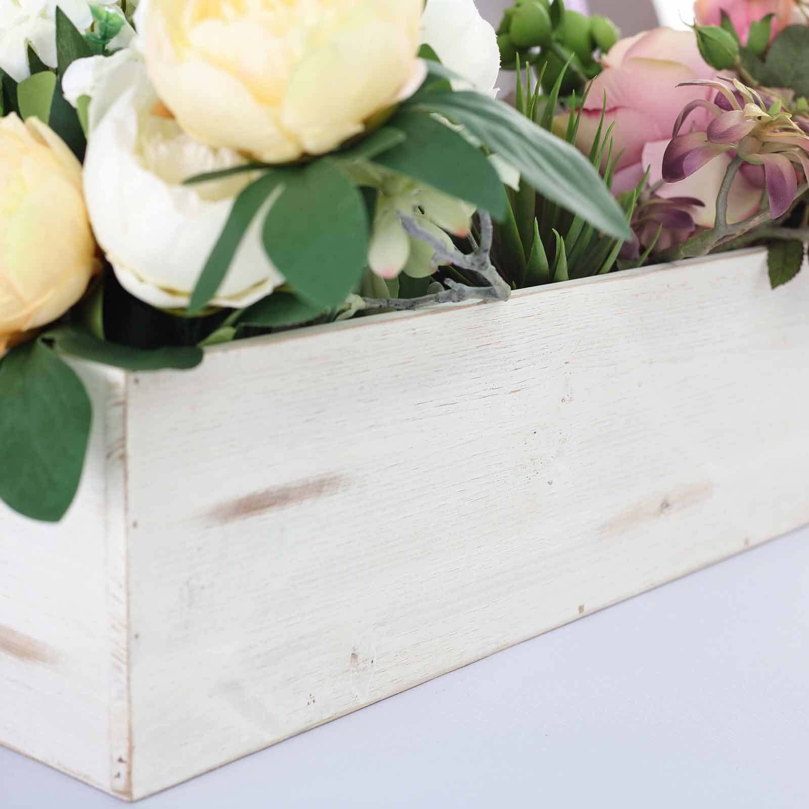 Whitewash Wood Planter Rectangular Box 24"x6"- Natural Decor with Removable Plastic Liner for Tables