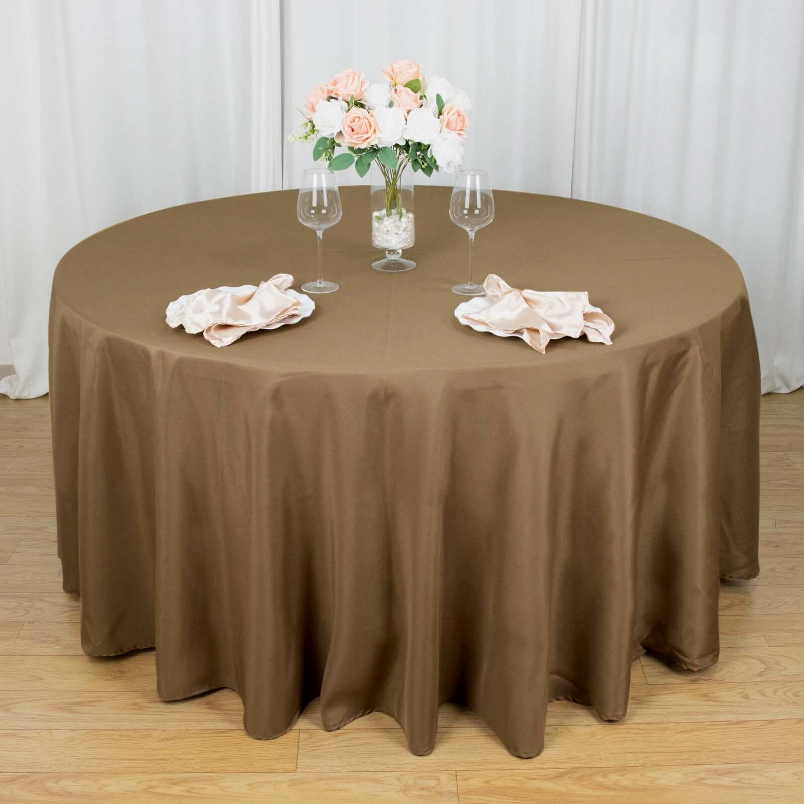 Polyester 120" Round Tablecloth Taupe - Seamless Wrinkle-Resistant Table Cover